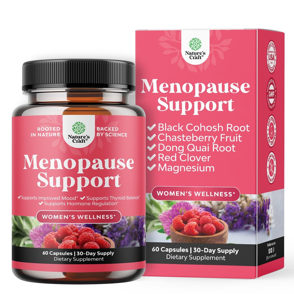 Komplet herbal menopause supplement til kvinder - kvindelige Hormone Balance Kapsler til natten Sweats Hot Flashs & Mood Swings med Dong Quai, Chaste Berry & Black Cohosh Root - 60 Count Pack