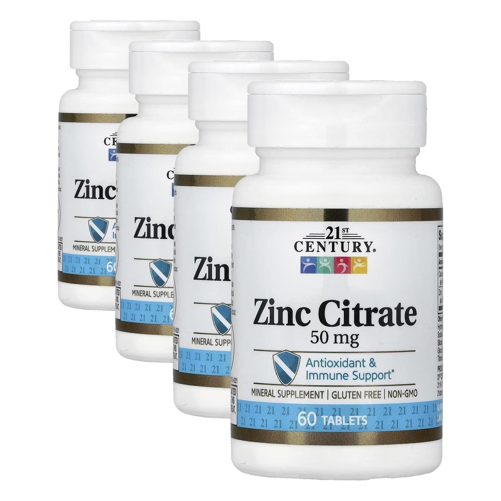 21. Century Healthcare Zink Citrate Tablets 50mg, 60 Greve (pakke med 4)