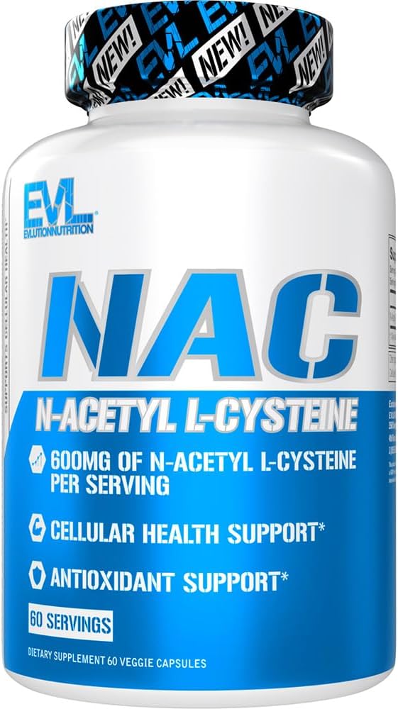 Evolution Nutrition NAC N- Acetyl L- Cystein - 600mg N- Acetyl L- Cystein Per Servering - Antioxidant Support - Health Support - Kosttilskud - Vegan & Gluten Free - 60 Veggie Kapsler - 60 Servere
