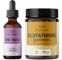HERBAMAMA Milk Thistle and Glutathione Kit - Bundle of Milk Thistle Extract 2 fl oz & 500 mg Reduceret L- Glutathione Gummies - Vegan, Non- GMO, Alkohol- Free - 2 Pack