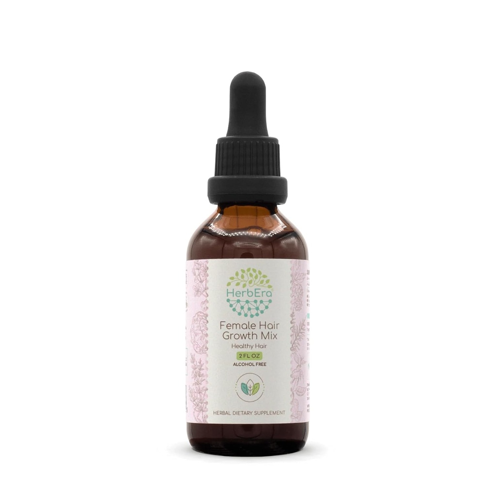 HerbEra Kvindelig hårvækst mix B60 Alkohol- fri ekstrakt Tinktur, Koncentrerede flydende dråber Rosemary Leaf, Eleuthero Root, Stinging Nettle Root, Hestehale Herb, Reishi Mushroom, Brahmi Herb. 2 Fl Oz