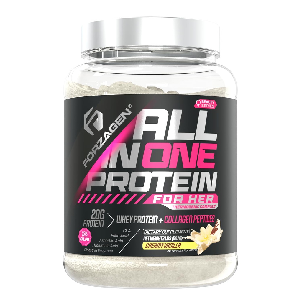 Forzagen All in One Protein for her 124; Women 's Protein Powder with Multi Collagen Peptider Dex124; Hydrolyzed Collagen Supplement, Gut Health, Great for Pre & Post Workout; Vanilla, 30 + Tjenester