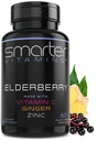 Smarter Elderberry Kapsler + C-vitamin + Ginger & Zink, Urtetilskud, kraftfuld Black Elder Berry Extract Antioxidant Vitamin, 60 Vegan piller