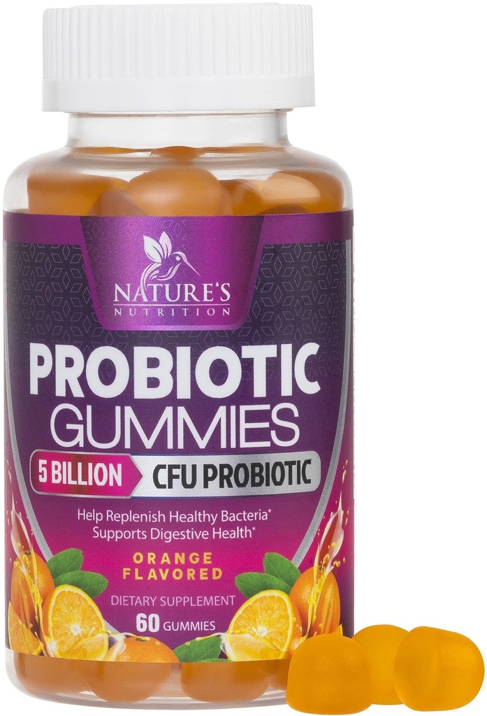 Probiotiske gummier til kvinder & mænds fordøjelsesmæssige sundhed, 5 Millioner CFU, Bedste daglige Probiotika Gummy til vaginal, immunforsvar & Gut sundhed, understøtter lejlighedsvis Forstoppelse Gas & Bloating, 60 Gummies