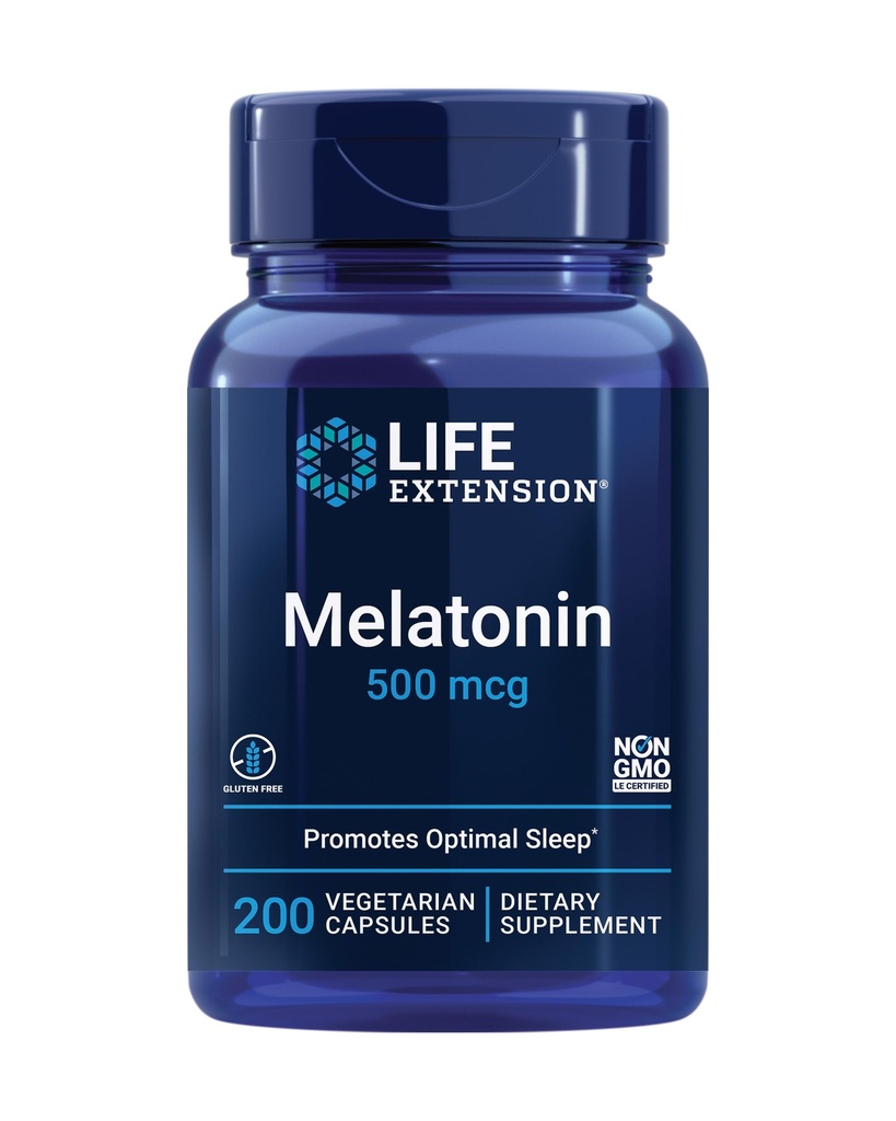 Life Extension Melatonin, 500 mcg - forsigtigt fremmer søvn, lav dosis, værdi størrelse - ikke-GMO, Gluten- fri, vegetar - 200 kapsler