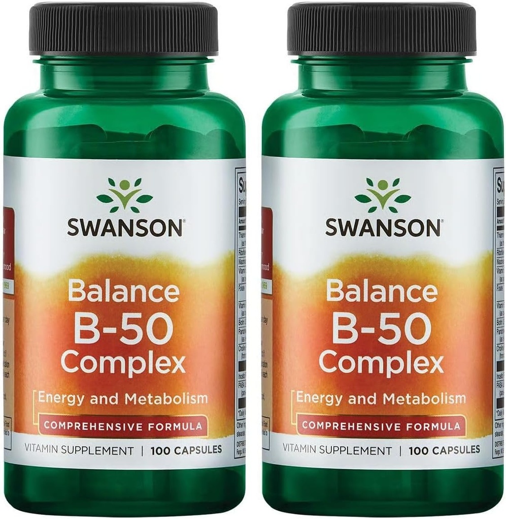Swanson B- 50 Complex - Vitamin supplement fremme energi & Metabolisme support - Kan støtte hjerte sundhed & hukommelse - (100 kapsler) (2 Pack)