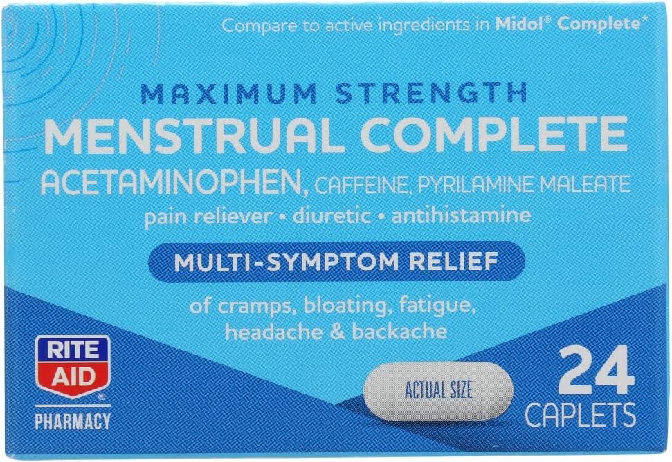 Rite Aid, Pharmacy Menstrual Multi Symptom Relief Caplets Maximum Strength, 24 Count
