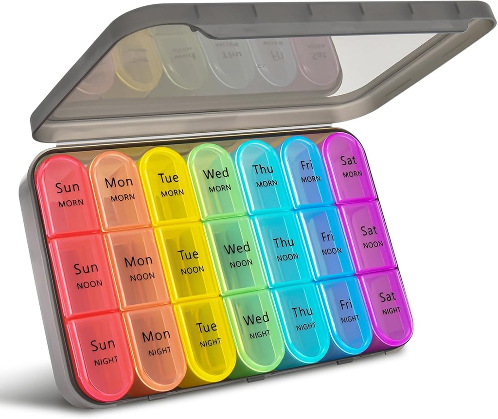 greencycle Weekly Pill Organizer 3 gange om dagen, 7 dag Pill Box små afdelinger, Portable Daily Medicine Planner Dispenser Case, Home & Travel Pill Container til vitaminer, fiskeolie og kosttilskud