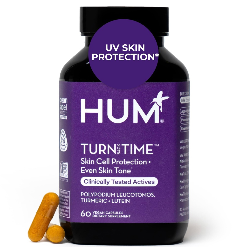 Hum vende tilbage tid gurkemeje supplement til ungdommelig udseende hud støtte med grøn te ekstrakt, Lutein & polyphenoler, hudpleje Aging & Collagen Support kapsler til selv Tone, 60 Veganske kapsler
