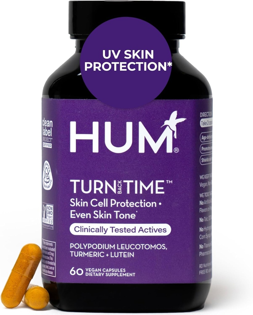 Hum vende tilbage tid gurkemeje supplement til ungdommelig udseende hud støtte med grøn te ekstrakt, Lutein & polyphenoler, hudpleje Aging & Collagen Support kapsler til selv Tone, 60 Veganske kapsler