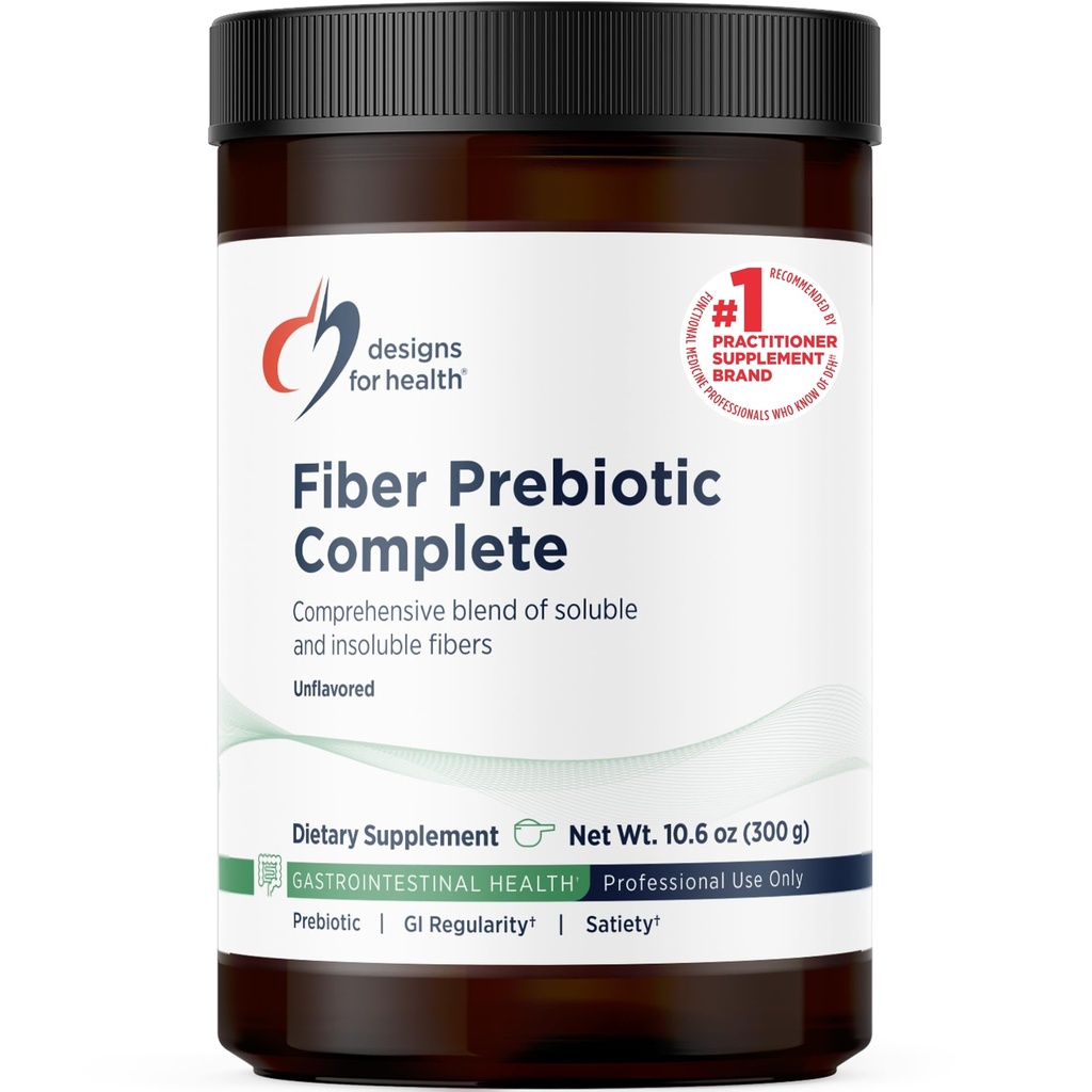 Design til sundhed Fiber Prebiotic Complete - 12 fordøjelsesfibre Blend pulver supplement w / Psyllium Husk, Hør + Apple Pectin - Prebiotic Gut Support, Unflavored + Usødet (30 Servere / 300g)