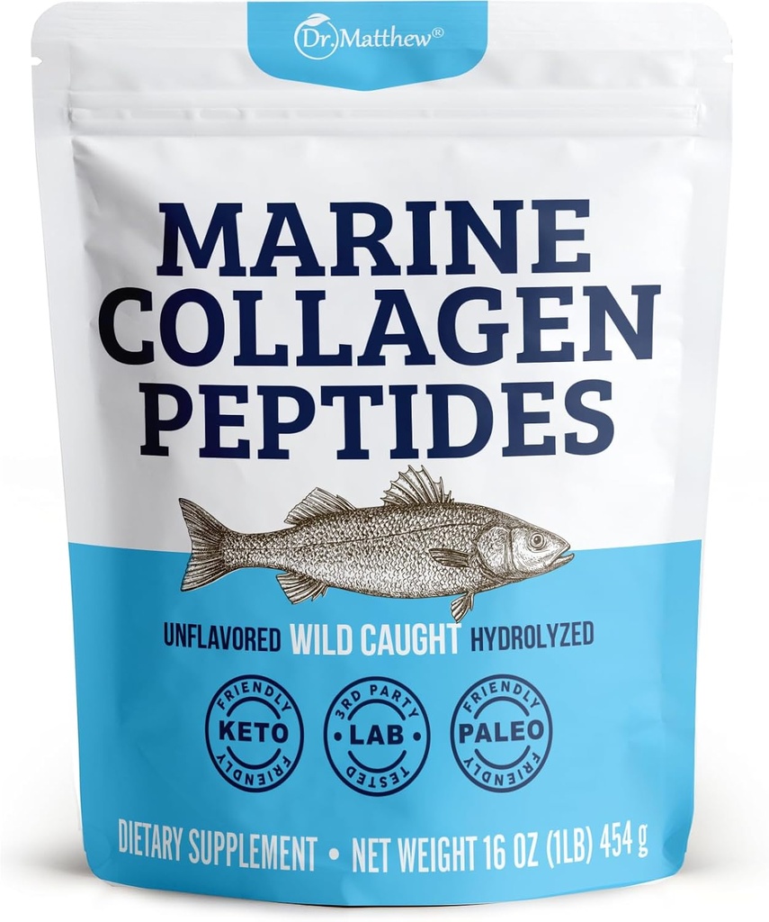 Dr. Matthew Marine Collagen Peptider pulver fra hydrolyserede vilde fanget fisk protein - hår & skønhed kosttilskud til kvinder & mænd
