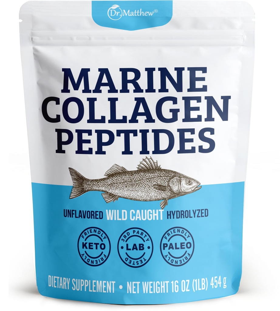 Dr. Matthew Marine Collagen Peptider pulver fra hydrolyserede vilde fanget fisk protein - hår & skønhed kosttilskud til kvinder & mænd