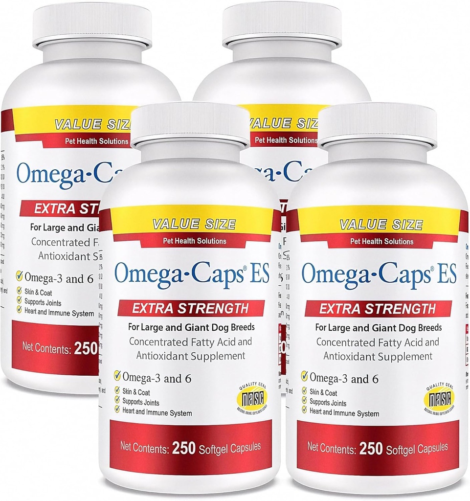 Omega- Caps Ekstra Styrke til store Breeds- Vet Formuleret til sund strålende hud & Coat Mens reducere afføring. Indeholder Omega 3 til immunsystem support, let at dosere, 1000 bløde Gel kapsler