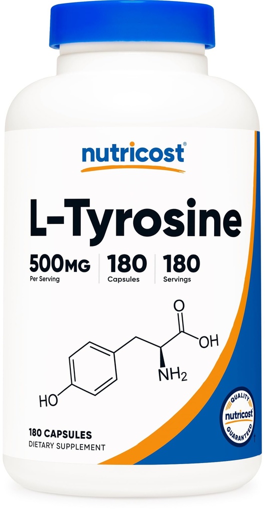 Nutricost L- Tyrosine 500mg, 180 kapsler - Gluten Free & Non- GMO