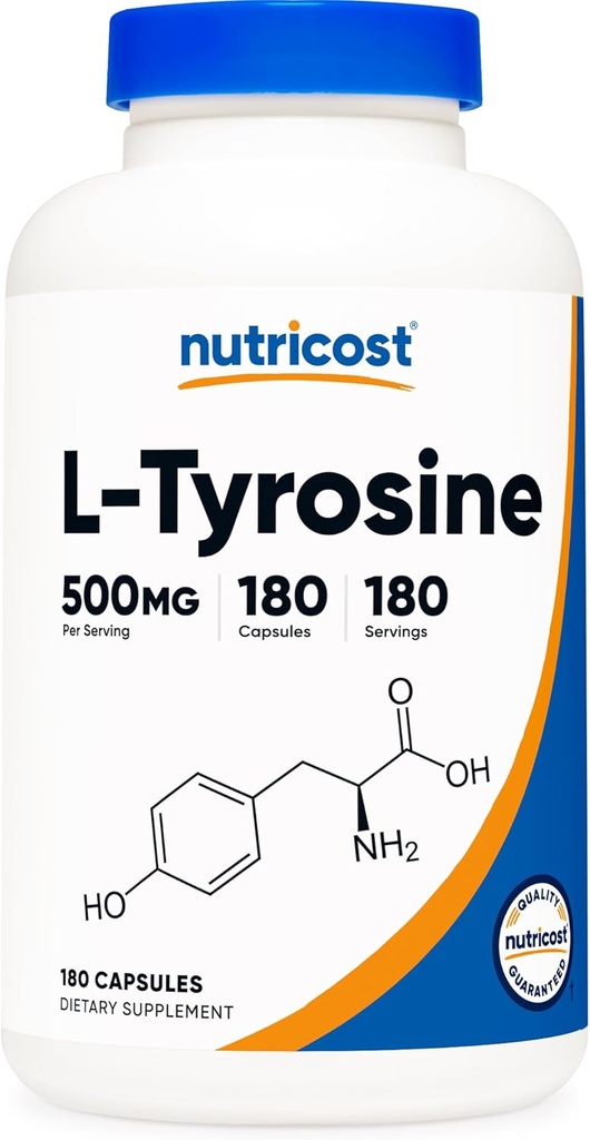 Nutricost L- Tyrosine 500mg, 180 kapsler - Gluten Free & Non- GMO