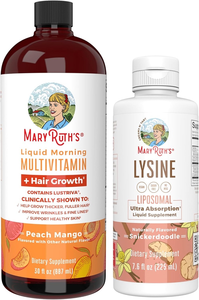 MaryRuth Organics Lysin Liposomal (Snickerdoodle) & Multivitamin Liquid + Hair Growth Decognac 124; Clean Label Project Verified ® Decognac 124; Immunsupport, Beauty, & Total Health Decognac 124; Vegan, Non- GMO, Gluten Free