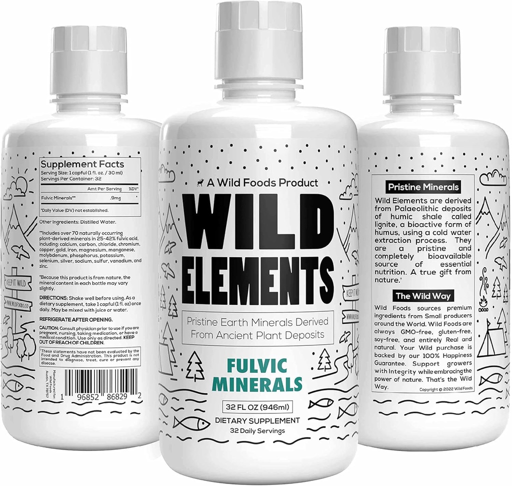 Wild Elements Gut Support Fulvic Acid Mineral Blend Afledt fra Ancient Plant Deposits, Heal Gut Lining, Forbedre kognition og immunitet, 70 + Minerals, All Natural, 32 oz