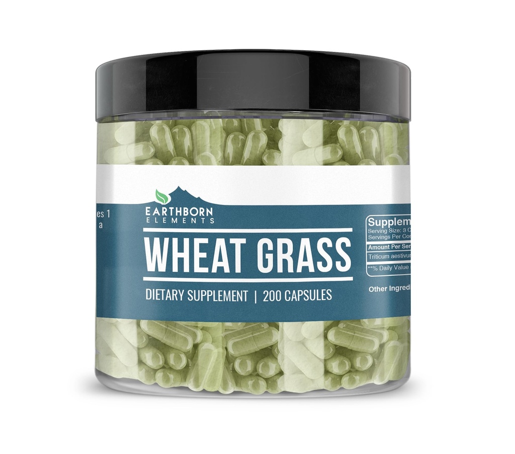 Earthborn Elements Wheat Grass 200 Capsules, Pure & Undiluted, No Additives