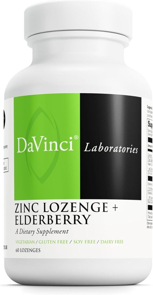 DAVINCI Labs Zink Lozenge + Elderberry - Support to Support Immunsystem, Sunde lunger & Hals Tims * - med vitamin D3, Zink, Elderberry & mere - Lemon Flavor - 60 Lozenges