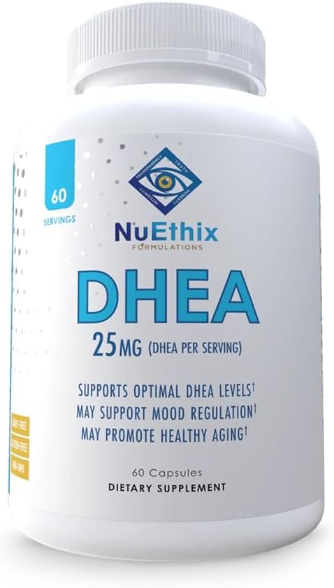 NuEthix Formuleringer DHEA 25mg Supplement for kvinder & mænd, Inkluderer Grapefrugt Uddrag, Forbedret DHEA Hormone Support, Forbedret Bio- Tilgængelighed, Sukker fri, Gluten fri, Ikke GMO, 60 Tjenester