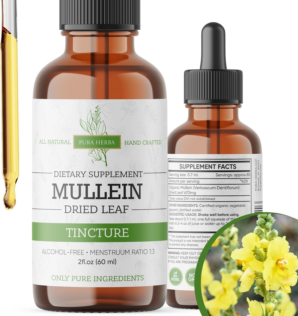 Mullein Tincture - Organic Mullein Drops til Lung Support & Respiratory Wellness - Lavet i USA - 2 Fl Oz