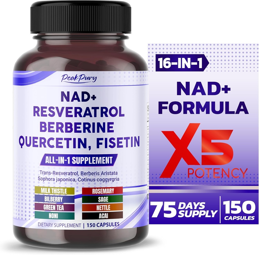 NAD + Trans- Resveratrol Berberine Quercetin Fisetin Milk Thistle - Made in USA