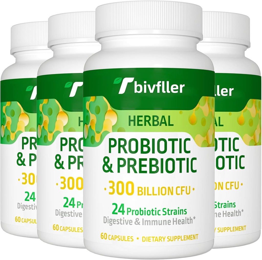Probiotika til kvinder Men- 300 Millioner CFU, 24 Strops Probiotika + 15 Økologiske urter Prebiotika Blend, Pre og Probiotika, for fordøjelsessygdomme, immunforsvar & Gut, Diarré, Bloating, Vegan, 8 Måned Supply