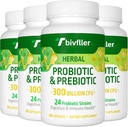 Probiotika til kvinder Men- 300 Millioner CFU, 24 Strops Probiotika + 15 Økologiske urter Prebiotika Blend, Pre og Probiotika, for fordøjelsessygdomme, immunforsvar & Gut, Diarré, Bloating, Vegan, 8 Måned Supply