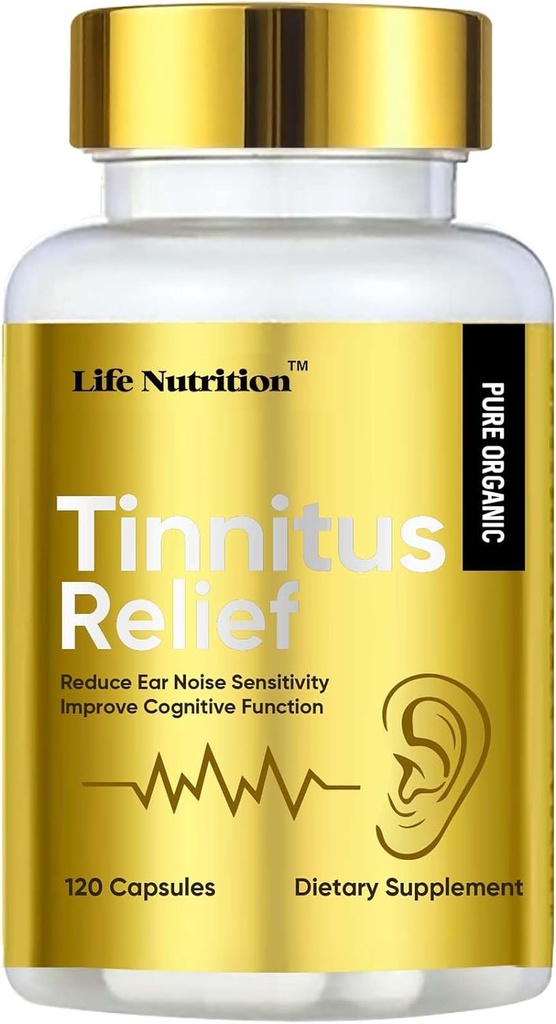 Life Nutrition 1200MG Tinnitus Relief for Ringøre, OTC Flavonoid Øre Health Vitaminer, Bioflavonoider & C-vitamin, 120 kapsler