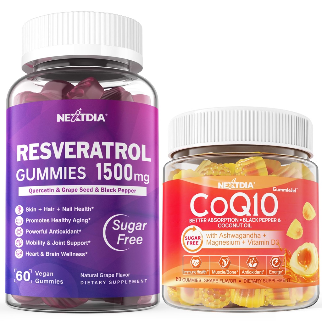 Sugar Free Resveratrol Gummies 1500mg + CoQ10 200mg 100mg Fyldt Gummies med Magnesium Support Sund Aging & Longevity