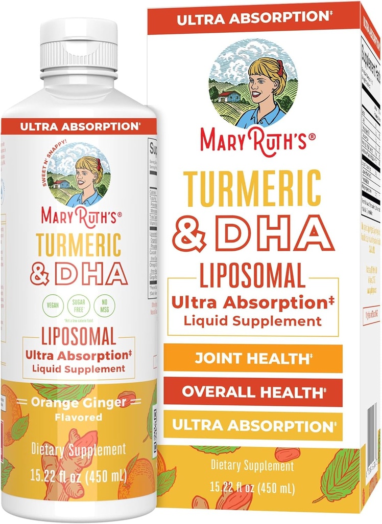 MaryRuth Organics against 124; Liposomal gurkemeje & DHA against 124; Curcumin area 124; Ginger Root Oil area 124; Algal DHA & Vitamin E area 124; Kognitiv funktion; Food Support area 124; Joint Health area 124; Liquid Supplements 124; 15,22 oz