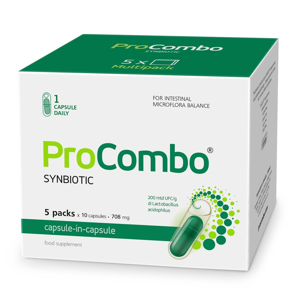 Smart synbiotikum med målrettet levering af de gode bakterier. Dobbelt kapsel og flydende formel for hurtige resultater. 1 Kapsel pr. dag (pakning med 5 stk.)