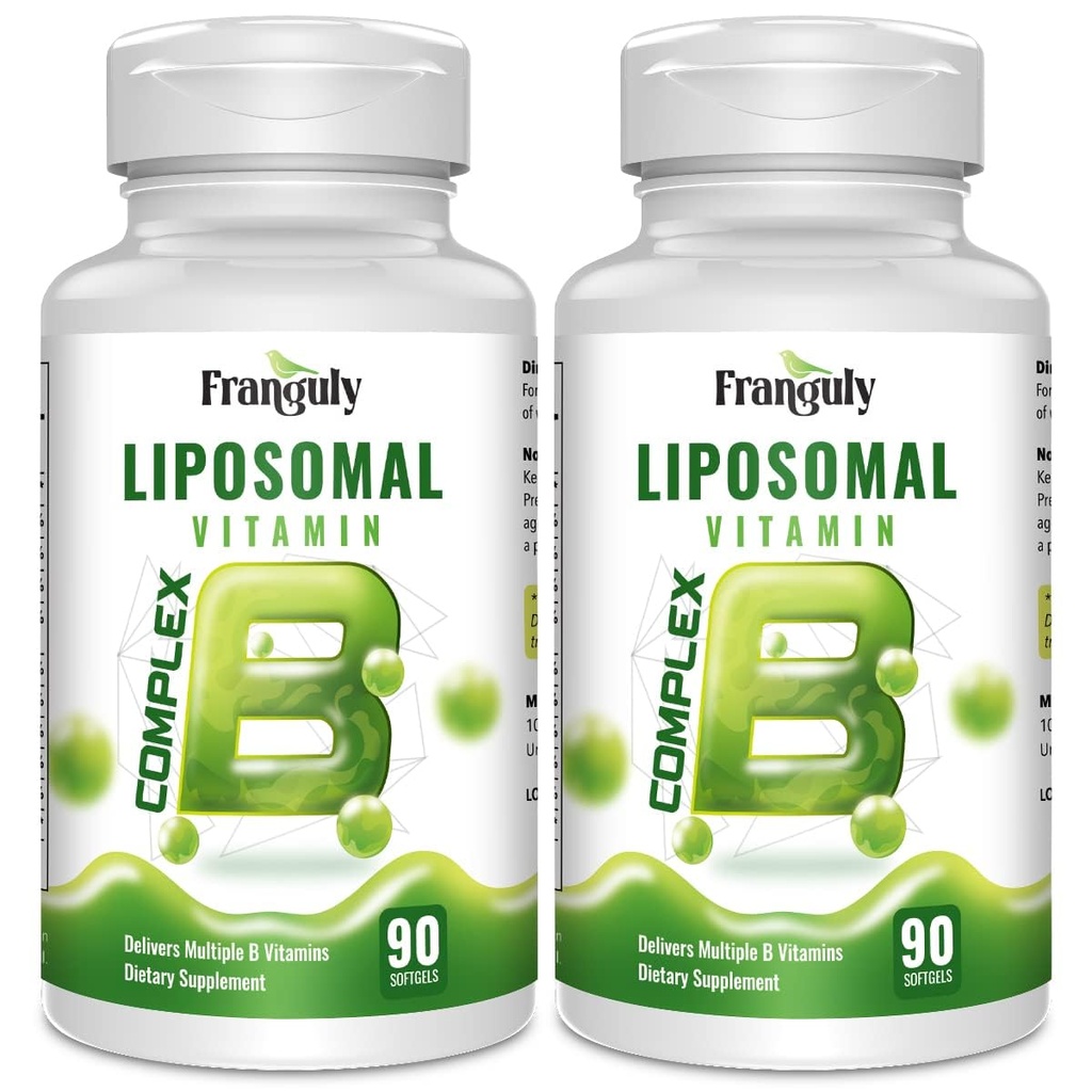 Liposomal B Complex designet til høj absorption B vitaminer med Cholin Inositol B1, B2, B3, B5, B6, Biotin, Folate, Metyleret B12- immunforsvar, energi, hjerne & hjerte Support 180 Softgels