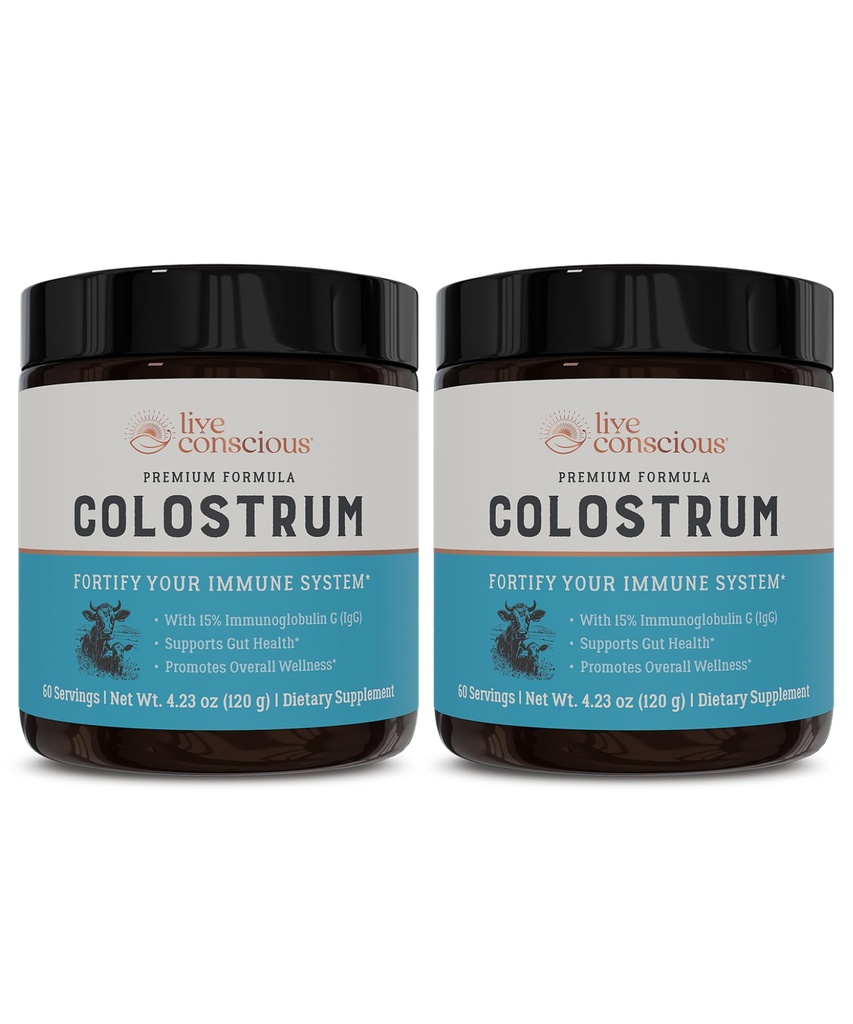 Live Bevidst Colostrum Powder - Græs Fed Bovine Colostrum tillæg med Lactoferrin til Iron Absorption - immunsystem tillæg (2 - Pack)