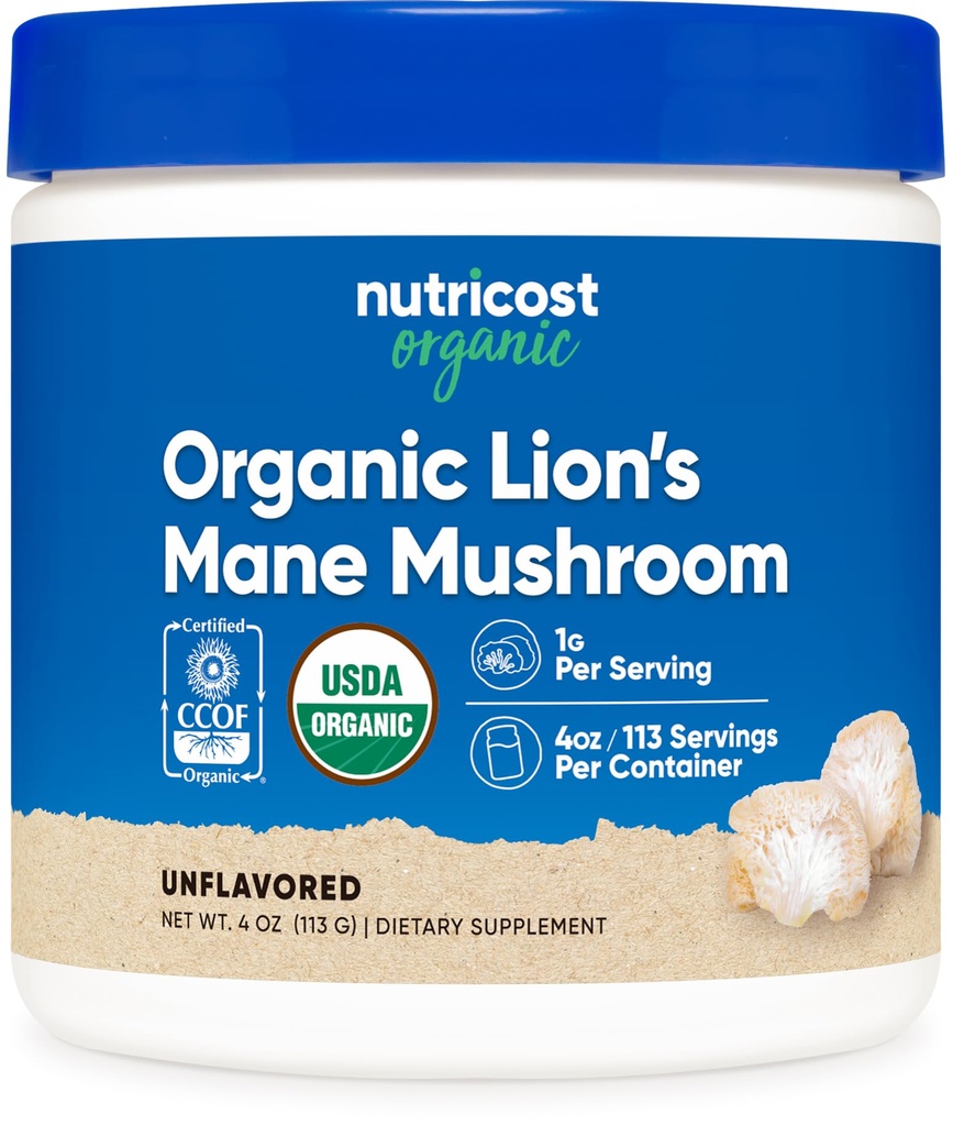 Nutricost Organic Lions Mane Mushroom Powder 4oz - Certificeret USDA Organic
