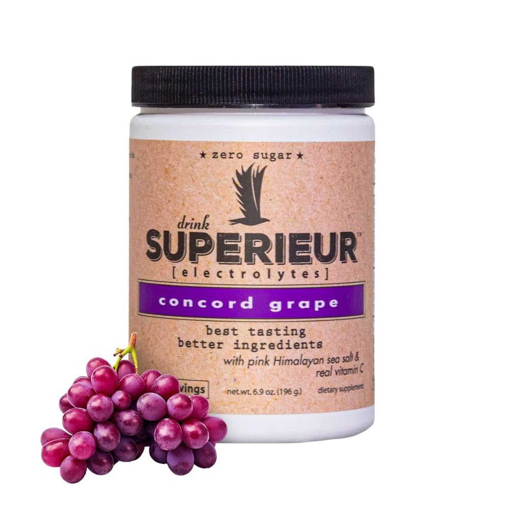 Superieur Electrolytes - Plant baseret Electrolyte Supplement w / Sea Minerals for Hydration & Recovery- Keto Friendly, Non- GMO, Zero Sugar, Vegan Sund Sports Drink Powder - Concord Grape (70 Servering)