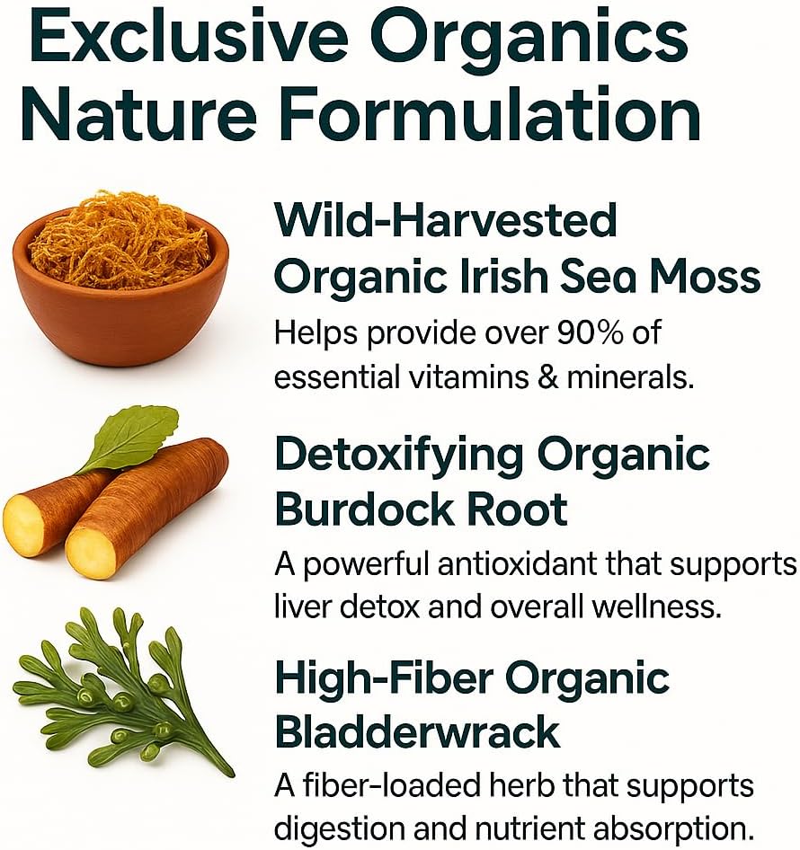 ORGANICS NATUR Irish Sea Moss Capsules 45 Servering Note 124; High Potency Seamoss Pills
