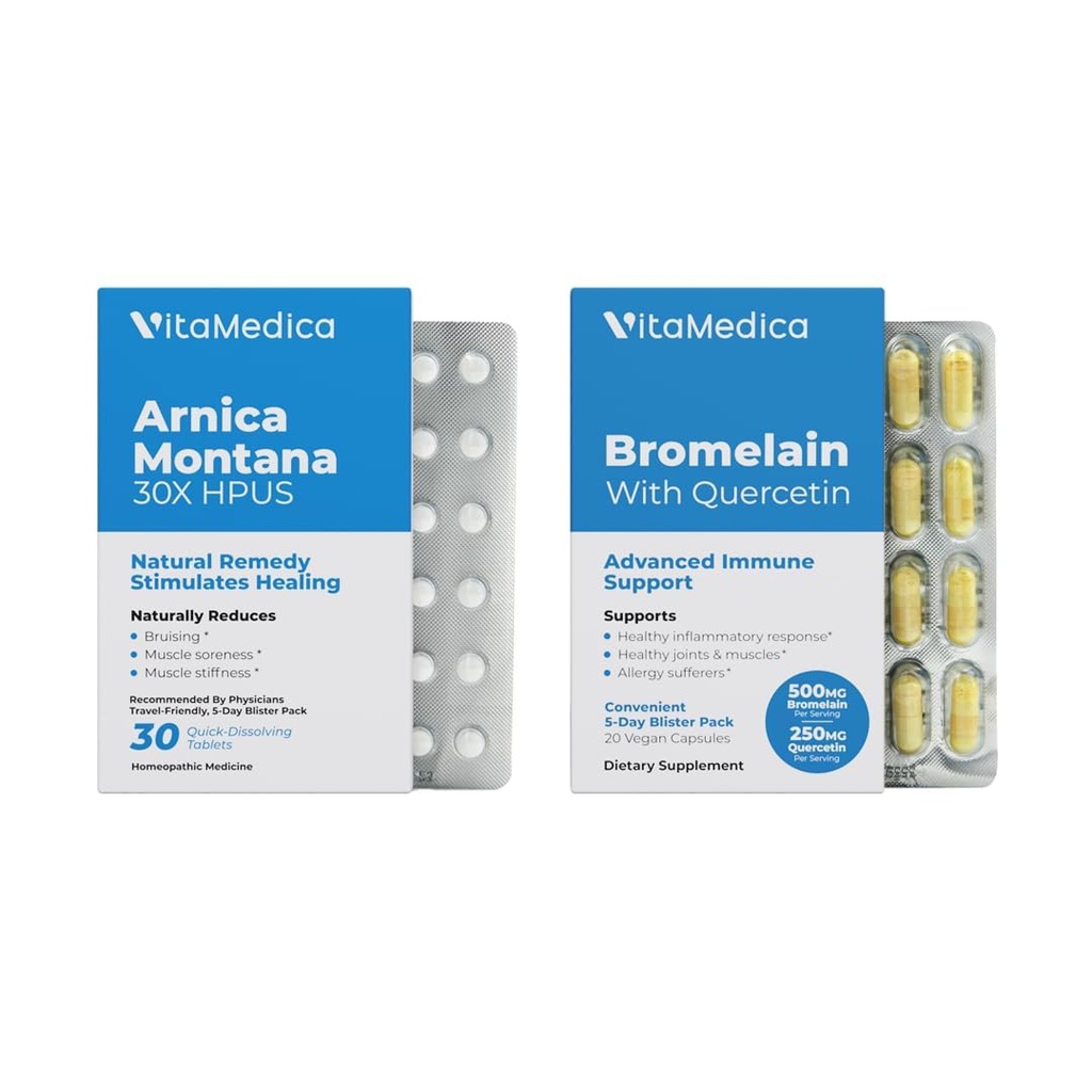 VitaMedica Arnica og Bromelain Blister Packs Bundle Buddle 124; for Post Kirurgi og Muscle Recovery Budding124; Bruise Relief Budding124; Plant baserede naturlige formler Budding124; 2 Produkt Bundle til Healing Support