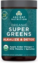 Ancient Nutrition Supergreens Alkalize & Detox Powder, Organic Superfood Powder Lavet af ægte frugter, grøntsager og urter, for fordøjelses- og energistøtte, 25 Servere, 7.5oz