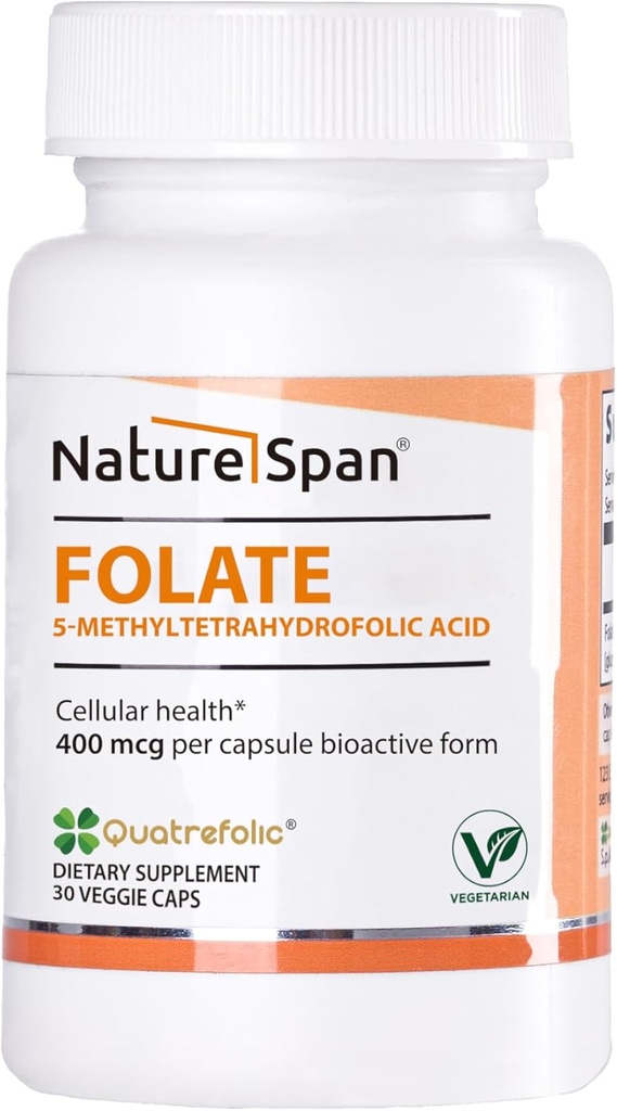 Aktiv 6S- 5- methyltetrahydrofolic acid- 400 mcg, Promote Protein Production, red Blood Cell Production and Prevent føtal misdannelser, 30 Caps