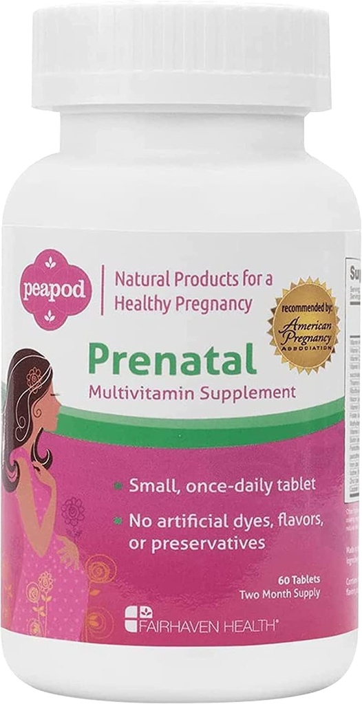 Fairhaven Health Peapod Prenatal Multivitamin - 1 Per Day, Light Vanilla Flavor - Pregnancy Must Haves for Women and Baby Health - Includes Iron, Vitamin C, and Folic Acid - 2 Month Supply
