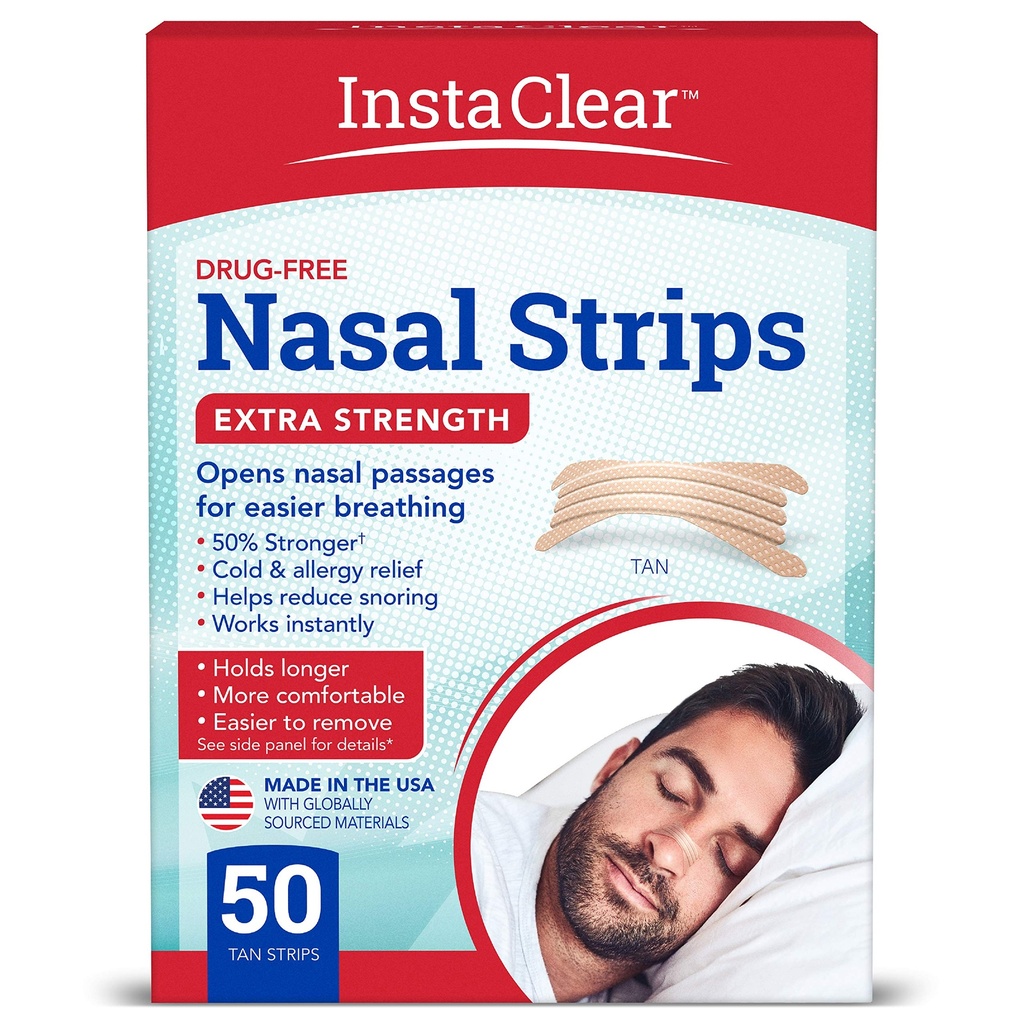 Ekstra- Strength Nasal Strips, Tan 50 ct ttesmå 124; værker Straks, Træk vejret bedre, Nasal Congestion Relief, Stopper snorken, Cold & Allergy, Extra Strength Tan