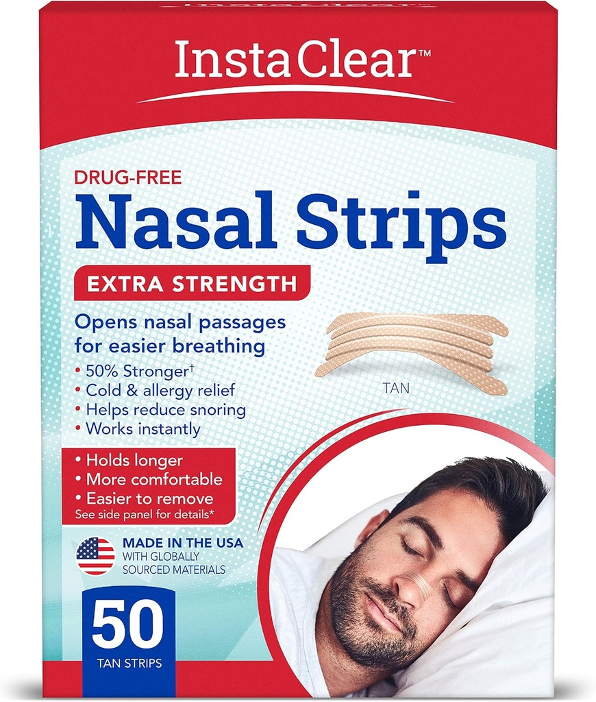 Ekstra- Strength Nasal Strips, Tan 50 ct ttesmå 124; værker Straks, Træk vejret bedre, Nasal Congestion Relief, Stopper snorken, Cold & Allergy, Extra Strength Tan