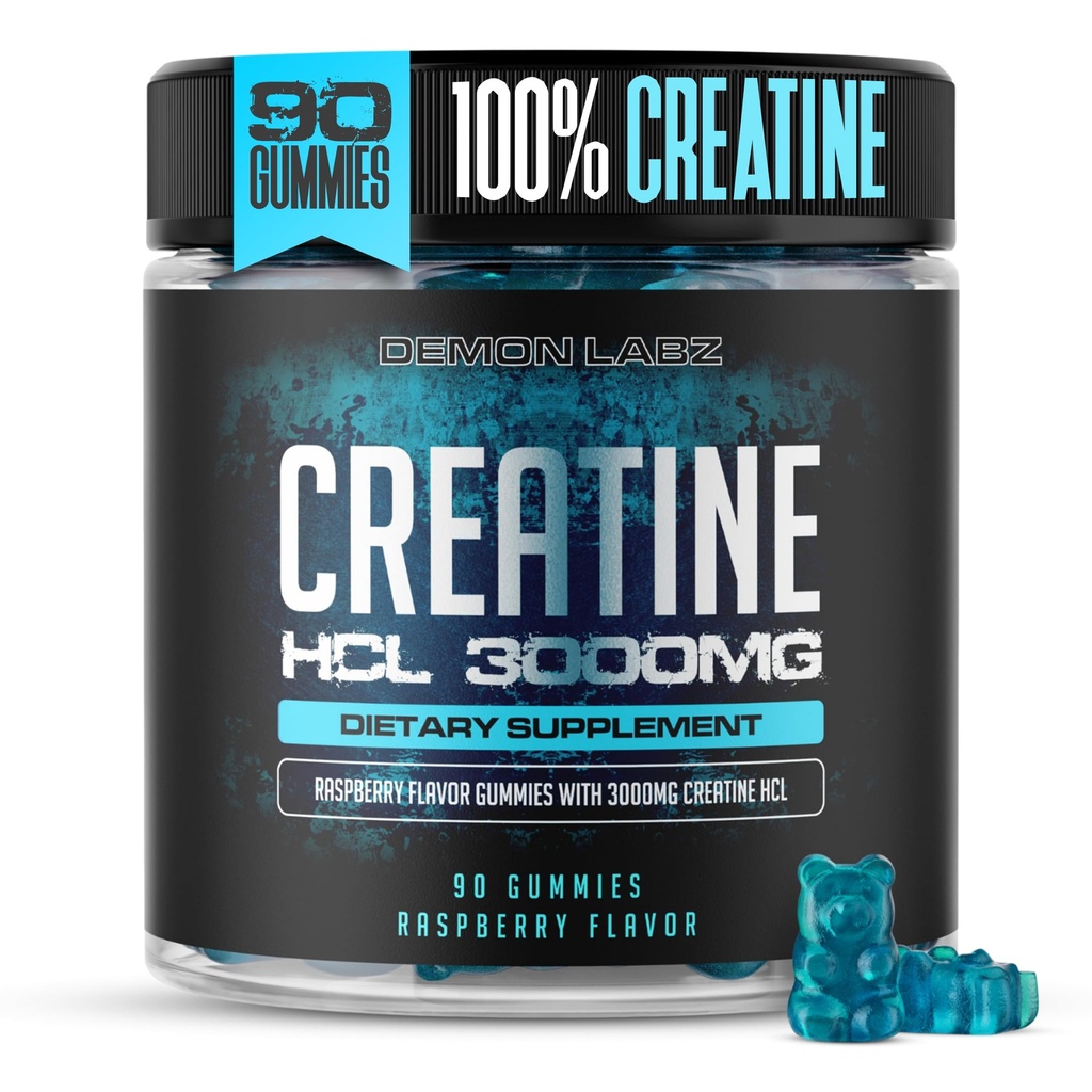 Creatin HCL 3000mg Per Servering - Hindbær Arv - Vegansk Gummies (90 Greve (Pack of 1), Hindbær)