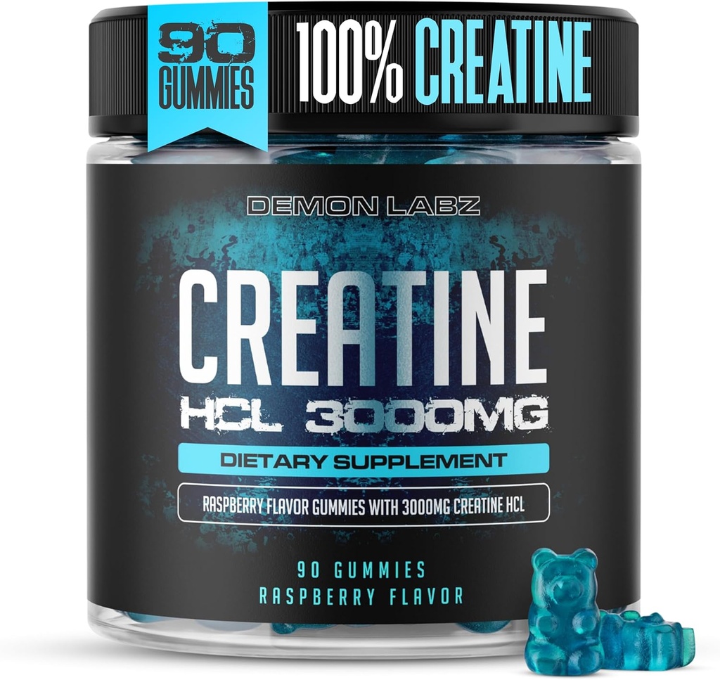 Creatin HCL 3000mg Per Servering - Hindbær Arv - Vegansk Gummies (90 Greve (Pack of 1), Hindbær)