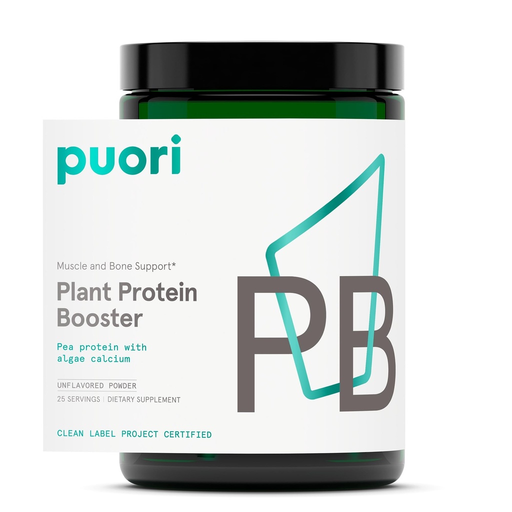 Puori Vegan Plant Protein Enhancer Powder - 25 Servering - Neutral Flavor Pea Protein med Algae Calcium til essentielle aminosyrer - Dairy-Free, Vegetar, Non GMO