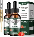 Magnesium Glycinate Liquid Drops Supplement, med Magnesium Glycinate 500mg Ashwagandha, L - Theanin, Kamille -Support Stress Relief, Ben, Muskel, Mood Strawberry Flavor 2Pack