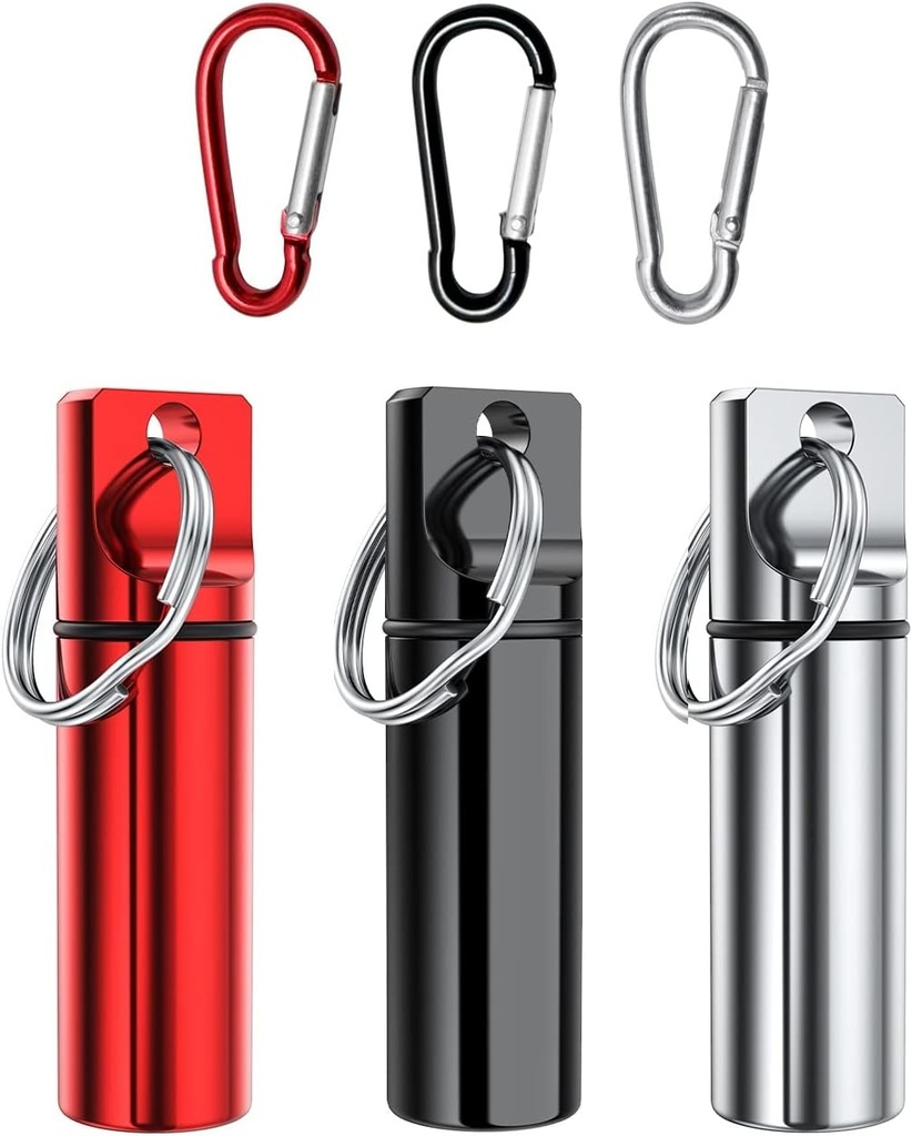 Lille Pocket Pill Box Keychain (3 Pack), Aluminium Alloy Portable Mini Pill Organizer Case Container til purse, Vandtæt Metal Pill Holder Medicin flaske til udendørs Camping Trave