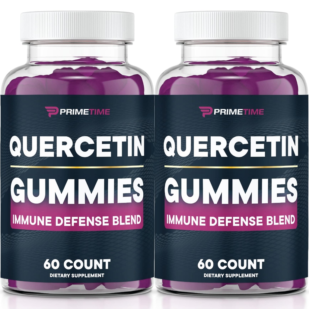 Primetime Sports Quercetin + Zink + vitamin C 1000mg Gummies Kosttilskud med Elderberry, Flavonoid Vitamin til børn voksne Immunitet, immunstøtte Gummy Booster Vegan (2 Pack) 60 Greve (pakke med 2)